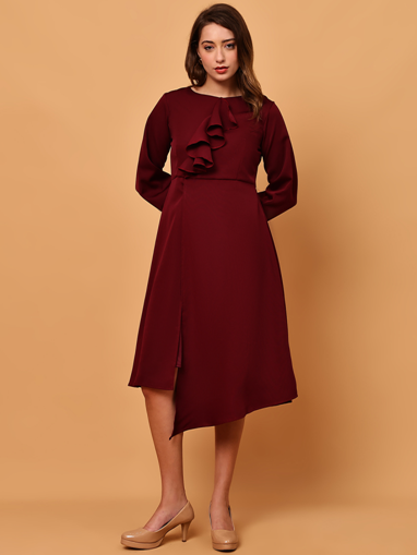Cloud Kiss Maroon Frill Dress